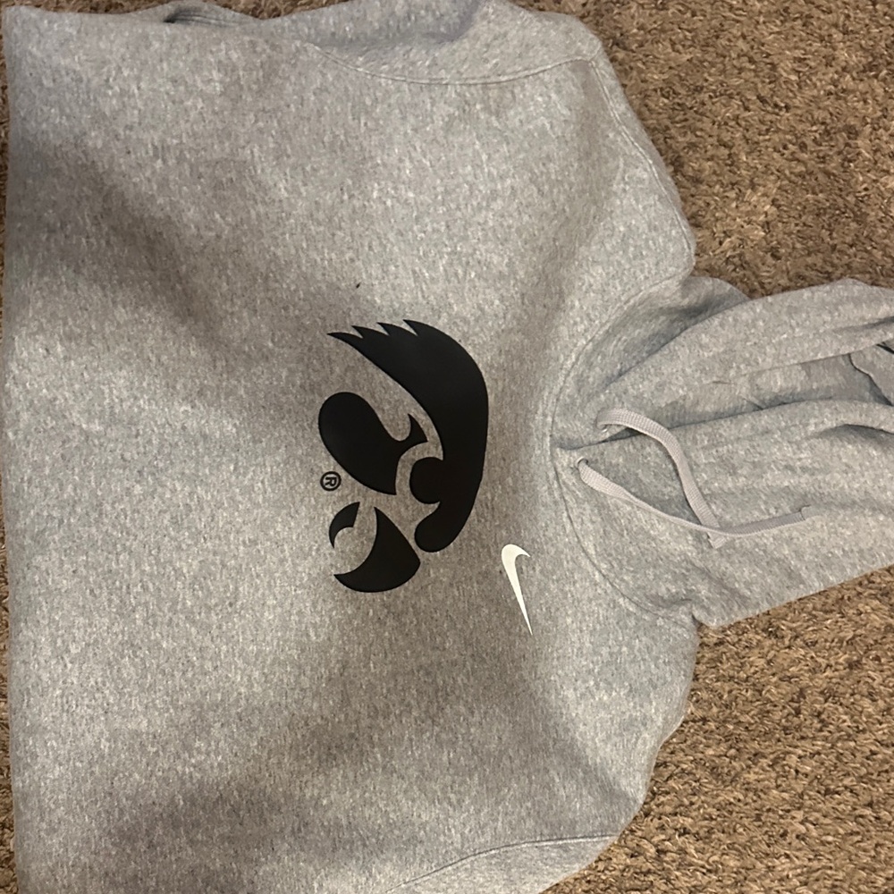 Nike Men's Gray Crewneck Sweater with Black and White Logo